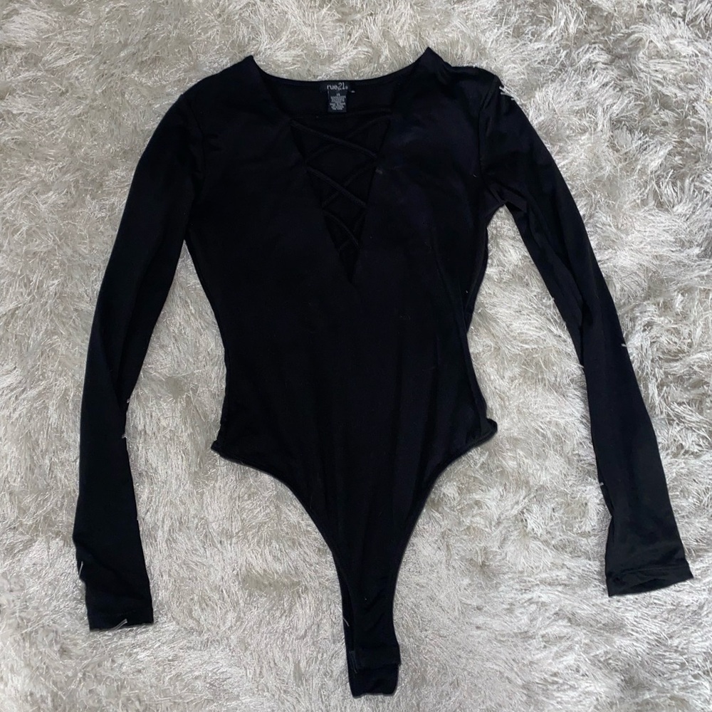 XS rue21 Black Lace Front Bodysuit